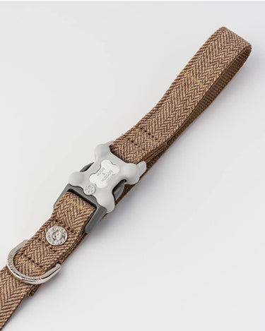 Tweed Dog Lead - Caramel Checked Herringbone Handle in Clip