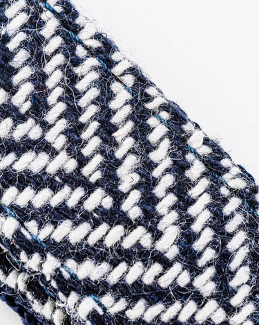Tweed Metal Buckle Dog Collar - Navy Herringbone Pattern