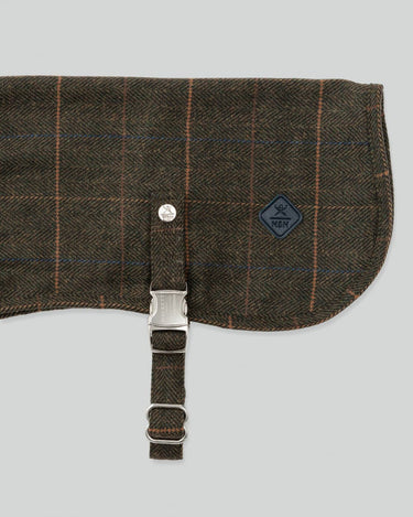 Dark Green Checked Herringbone Tweed Dog Jacket Branding