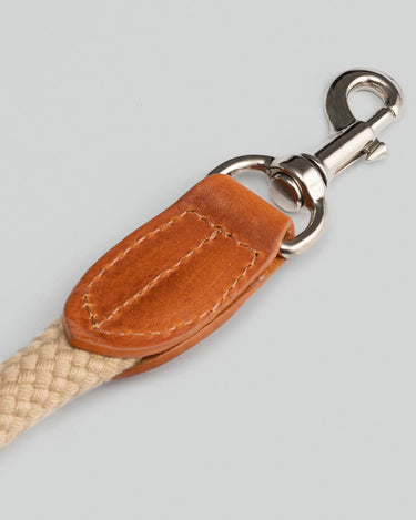 Natural Round Rope Dog Lead with Cognac Leather Hook