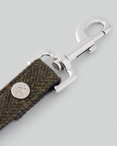 Dark Green Checked Herringbone Tweed Dog Lead Hook