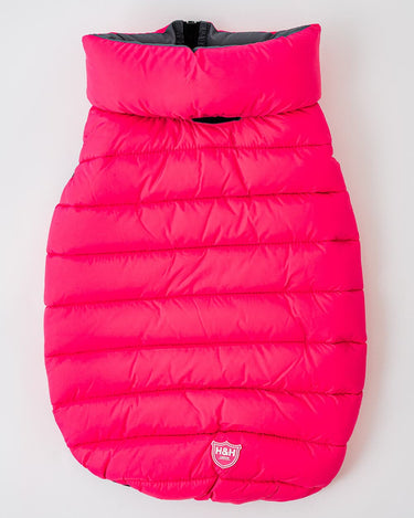 Reversible Dog Puffer Jacket - Pink and Grey Lead Hole