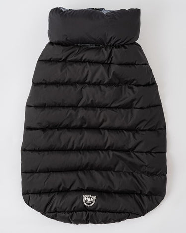 Reversible Dog Puffer Jacket - Black and Grey Lead Hole