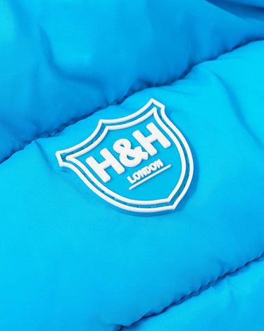Reversible Dog Puffer Jacket - Light Blue and Grey Branding