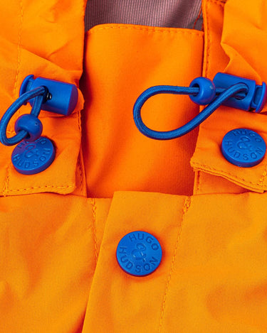 Reflective Hooded Dog Overalls - Neon Orange Branded Buttons