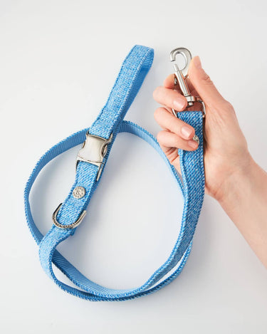 Blue Luxury Tweed Dog Lead In Use