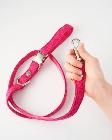Pink Luxury Tweed Dog Lead In Use