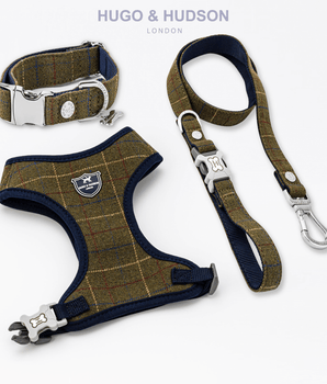 Tweed Matching Collar, Lead and Harness Set - Dark Green Checked