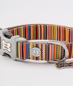 Fabric Dog Collar - Striped Multi-colour