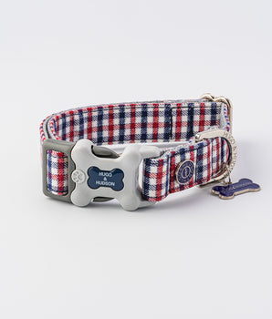 Fabric Dog Collar - Checkered Navy and Red