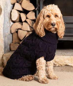 Cable Knit Dog Sweater - Navy