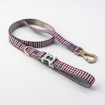 Fabric Dog Leash - Checkered Navy and Red