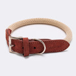 Rope and Suede Leather Dog Collar - Brown
