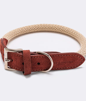 Rope and Suede Leather Dog Collar - Brown