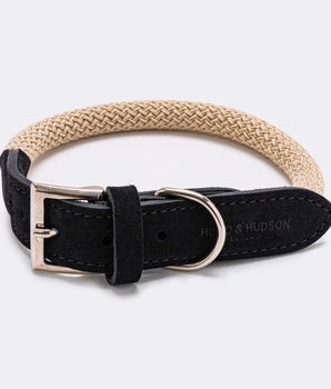 Rope and Suede Leather Dog Collar - Black