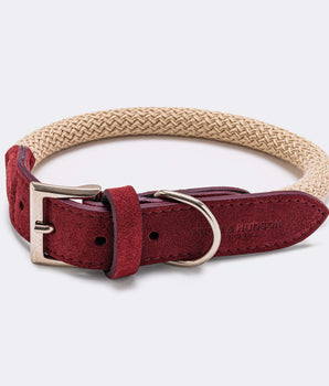 Rope and Leather Dog Collar - Burgundy