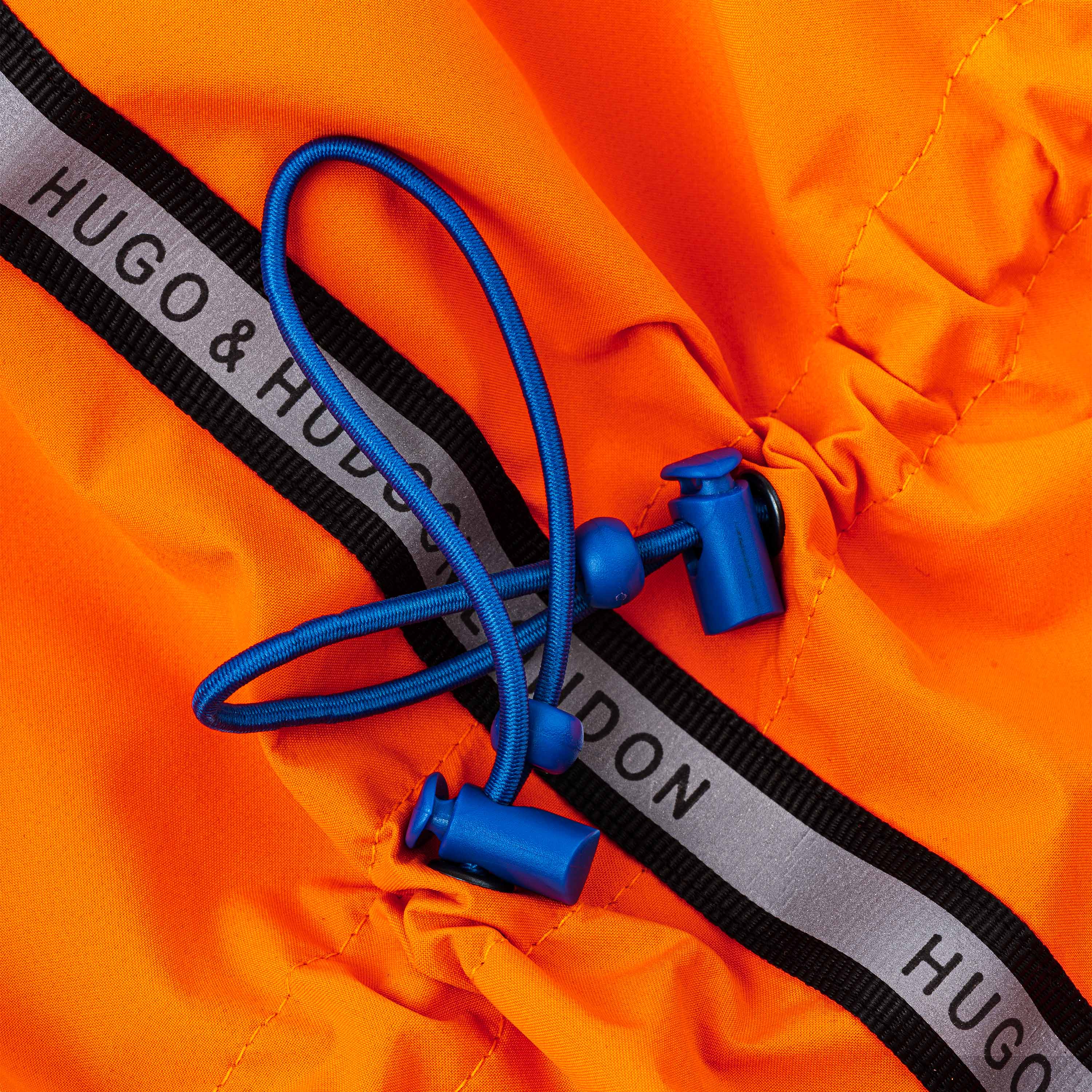 Neon Orange Reflective Hooded Dog Overalls Hugo & Hudson London
