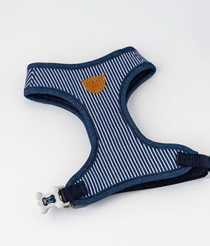 Fabric Dog Harness - Striped Navy