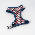 Fabric Dog Harness - Checkered Navy and Red