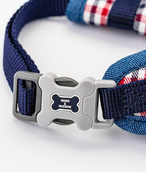 Fabric Dog Harness - Checkered Navy and Red