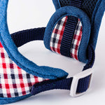 Fabric Dog Harness - Checkered Navy and Red