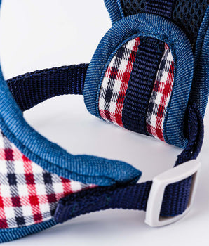 Fabric Dog Harness - Checkered Navy and Red