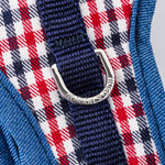 Fabric Dog Harness - Checkered Navy and Red