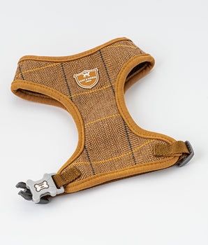 Tweed Dog Harness - Caramel Checkered Herringbone