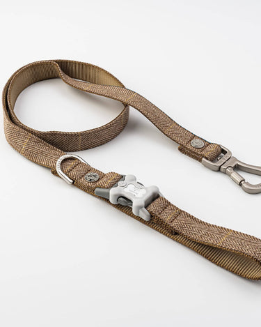 Caramel Checked Herringbone Tweed Dog Lead