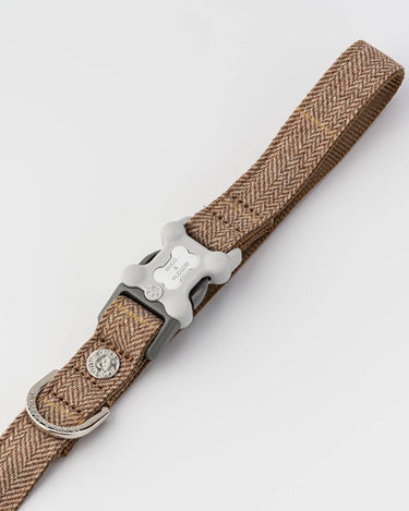 Caramel Checked Herringbone Tweed Dog Lead