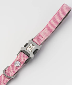 Tweed Dog Leash - Pink Herringbone