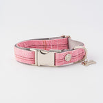 Tweed Metal Buckle Dog Collar - Pink Checkered