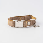 Tweed Metal Buckle Dog Collar - Caramel Checkered Herringbone
