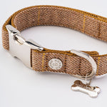Tweed Metal Buckle Dog Collar - Caramel Checkered Herringbone