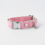 Tweed Metal Buckle Dog Collar - Pink Herringbone