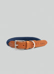 Navy Round Rope Dog Collar with Cognac Leather