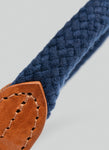 Navy Round Rope Dog Collar with Cognac Leather