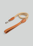 Natural Round Rope Dog Lead with Cognac Leather