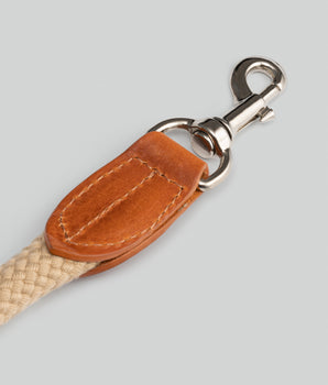 Natural Round Rope Dog Lead with Cognac Leather