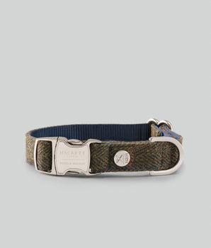 Dark Green Checked Herringbone Tweed Dog Collar