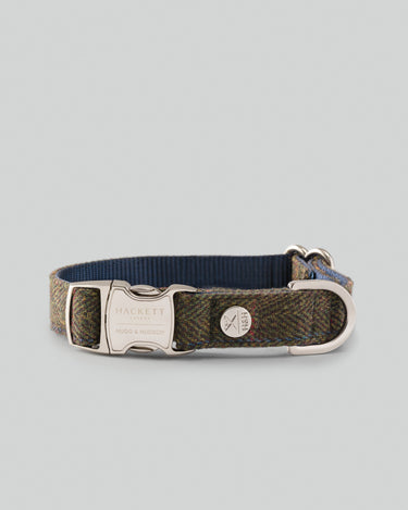 Dark Green Checked Herringbone Tweed Dog Collar