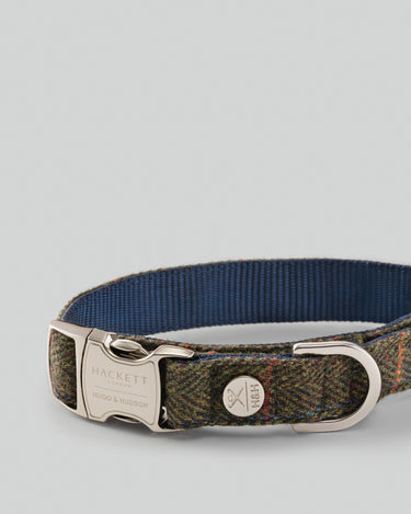 Dark Green Checked Herringbone Tweed Dog Collar