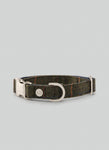 Dark Green Checked Herringbone Tweed Dog Collar