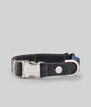 Grey Checked Herringbone Tweed Dog Collar