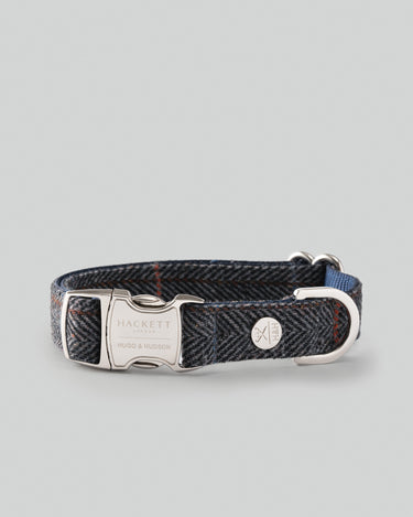 Grey Checked Herringbone Tweed Dog Collar