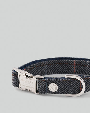 Grey Checked Herringbone Tweed Dog Collar