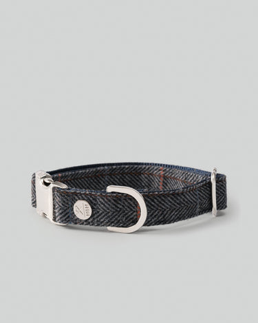 Grey Checked Herringbone Tweed Dog Collar