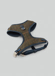 Dark Green Checked Herringbone Tweed Dog Harness