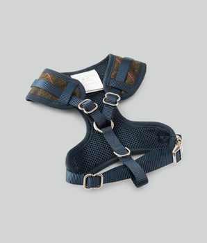 Dark Green Checked Herringbone Tweed Dog Harness