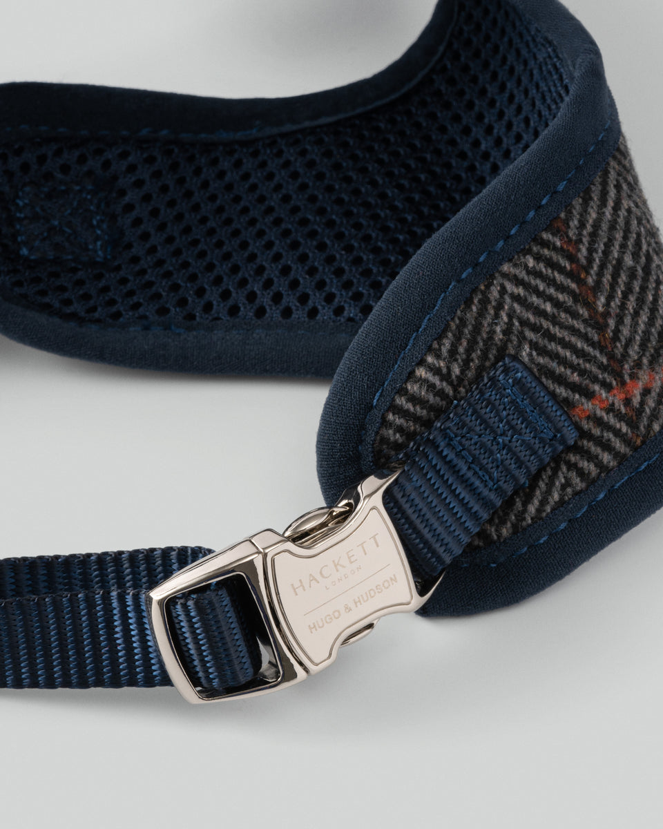 Grey Checked Herringbone Tweed Dog Harness Hugo & Hudson London